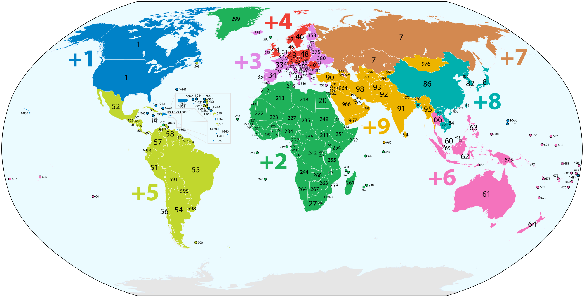 country calling codes map