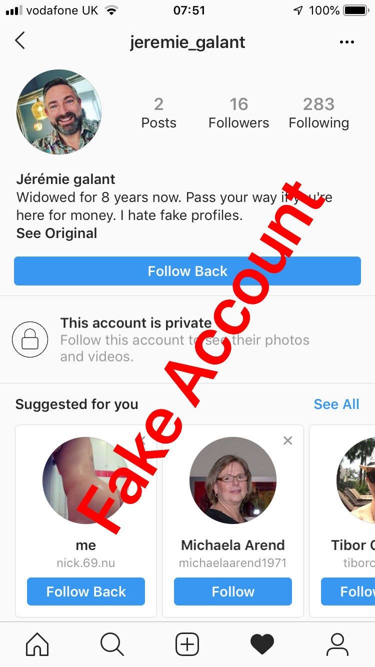 Adam Smith fake account on Instagram - 4