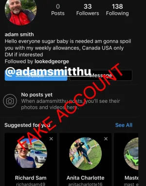 Adam Smith fake account on Instagram 35