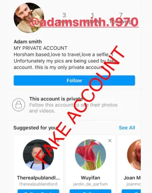 Adam Smith fake account on Instagram 51