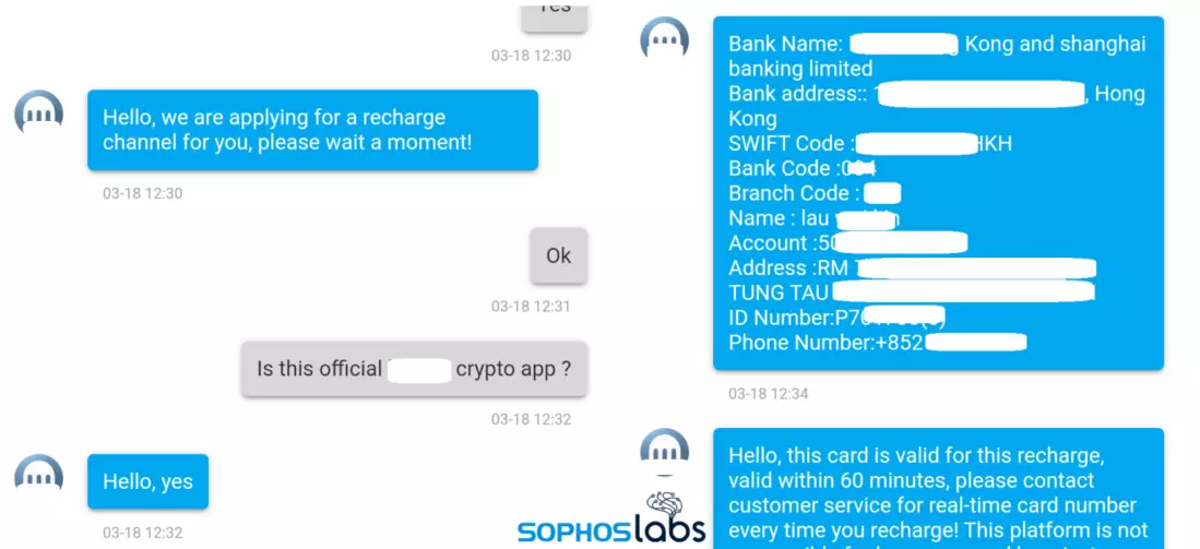 Chat with the “support service” of a fake investment application