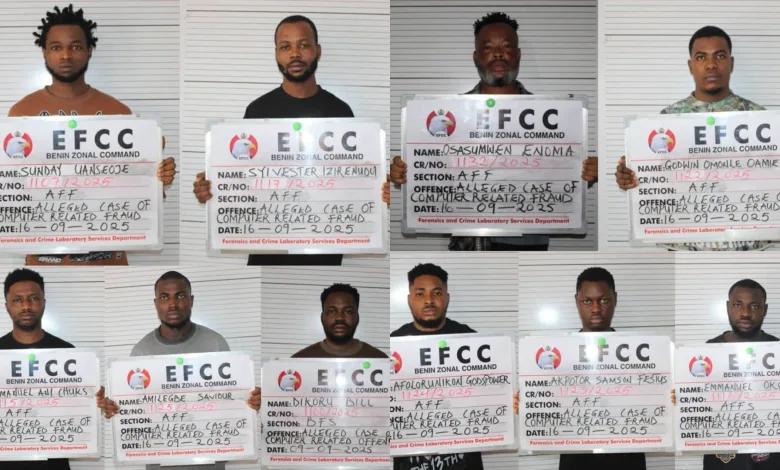 EFCC 10 Internet Fraudsters Jailed in Benin City, Phones and Laptops Forfeited