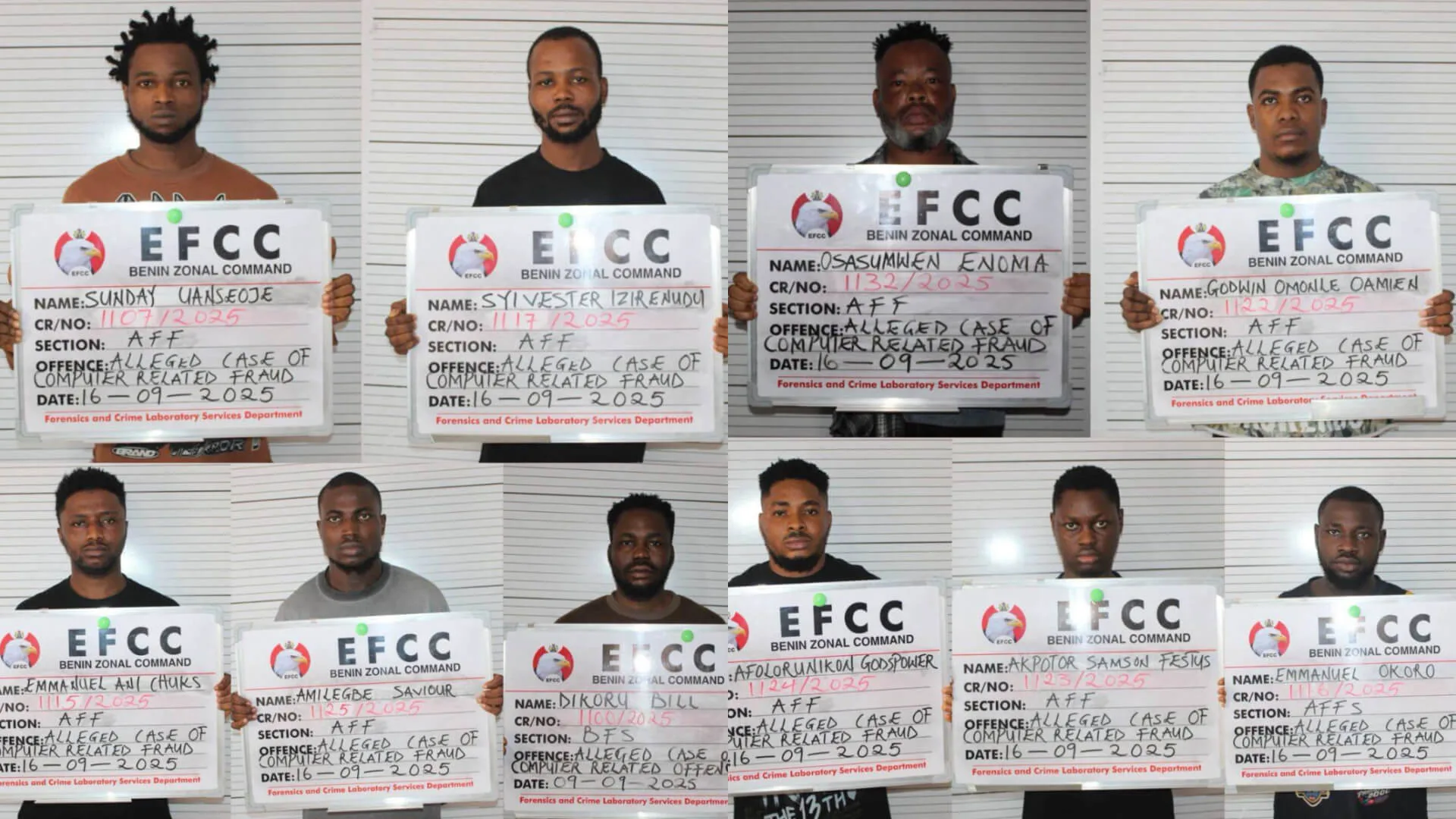 EFCC 10 Internet Fraudsters Jailed in Benin City, Phones and Laptops Forfeited