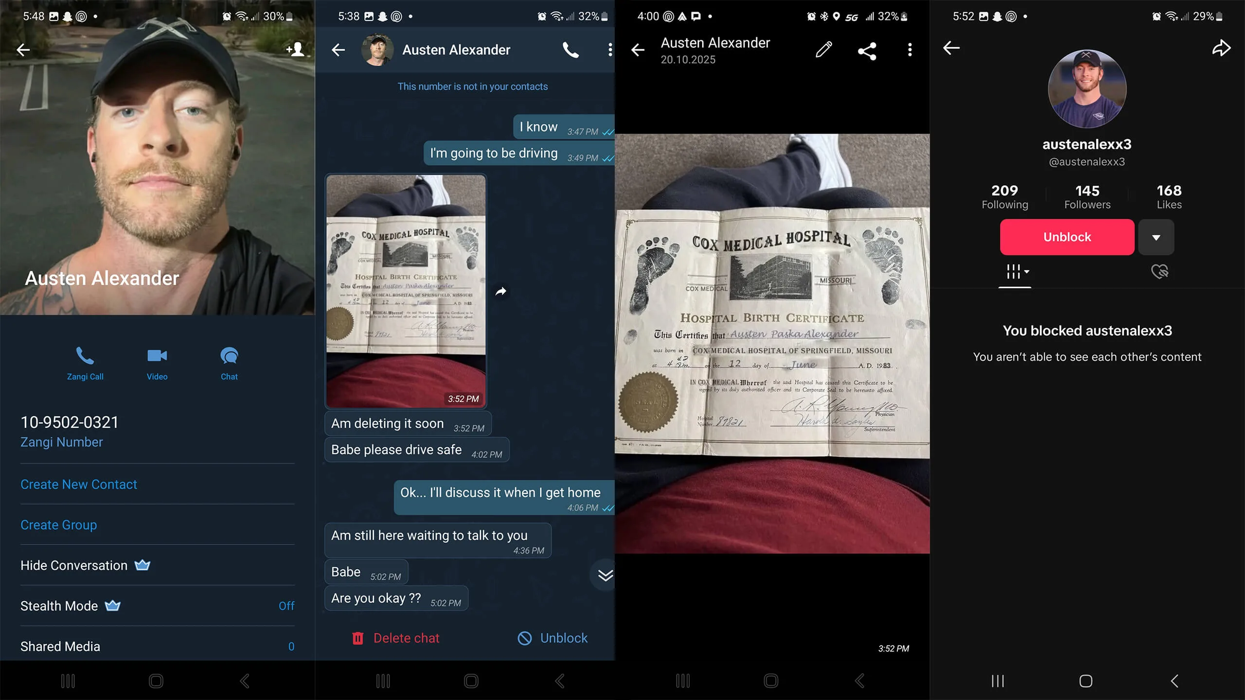 Austen Alexander fake account on Zangi