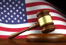 gavel and flag usa law and justice of the united states of america gavel on a wooden block