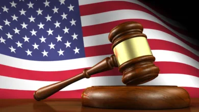 gavel and flag usa law and justice of the united states of america gavel on a wooden block