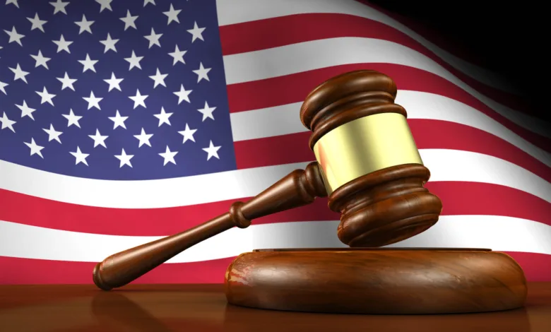 gavel and flag usa law and justice of the united states of america gavel on a wooden block